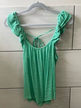 Green Ruffle Strap Women's Tank Top